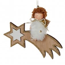 Χριστουγεννιάτικo Ξύλινο Πεφταστέρι με Αγγελάκι (12cm)